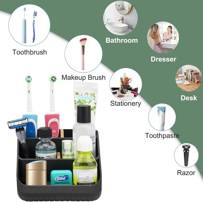 Chintu Toothbrush Holders Bathroom Countertop Organizer-Electric Tooth Brushing Holder 6 Slots Toothbrush Caddy for Counter Organization Kids Family Toothpaste Holder for Vanity Storage Black - Image 4